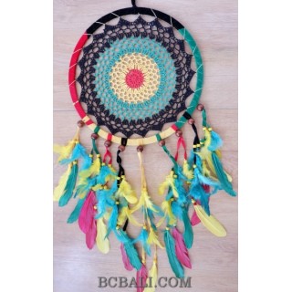 crochet dream catcher colorful rasta bali feathers design